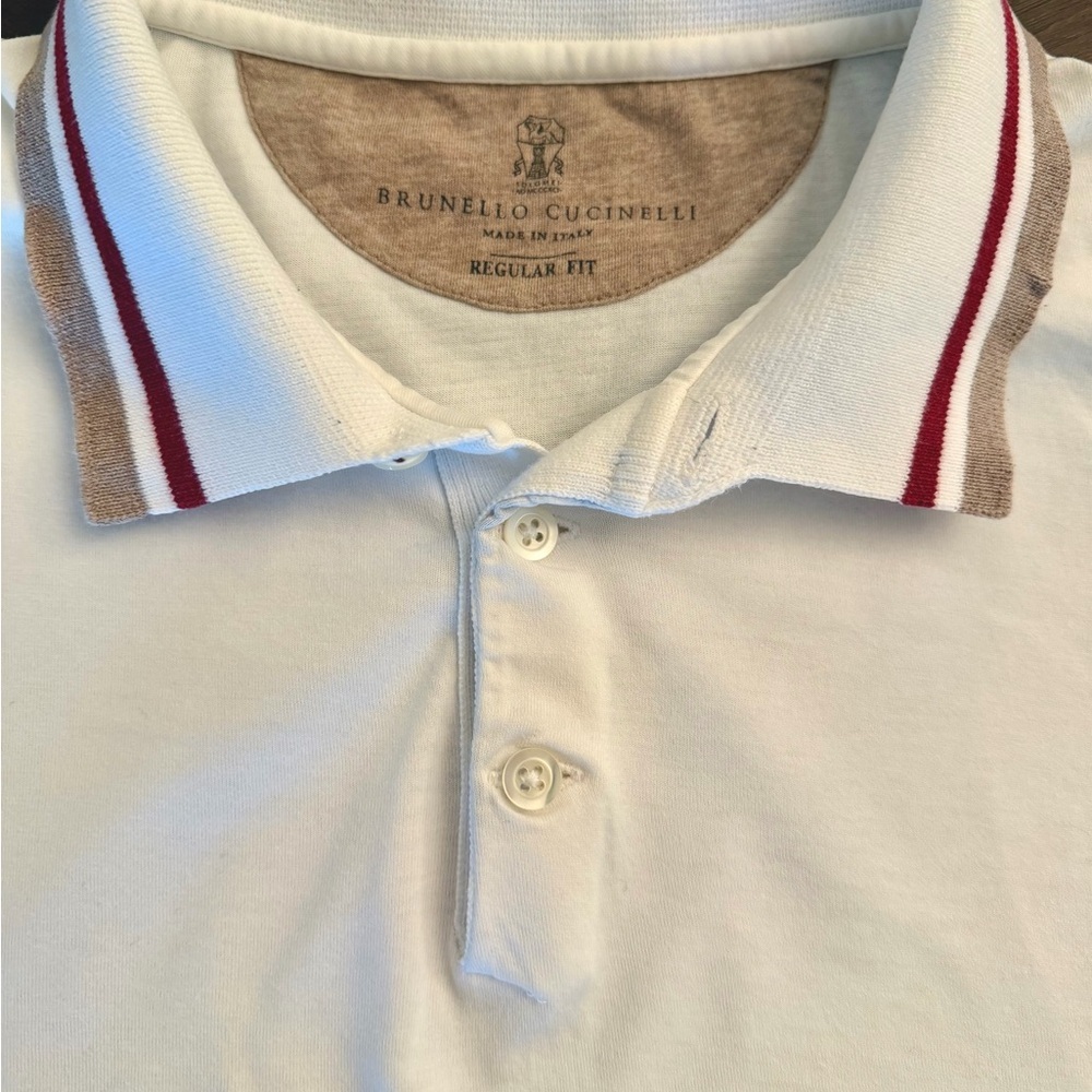 Brunello Cucinelli White Polo with Red Accents Sz 54